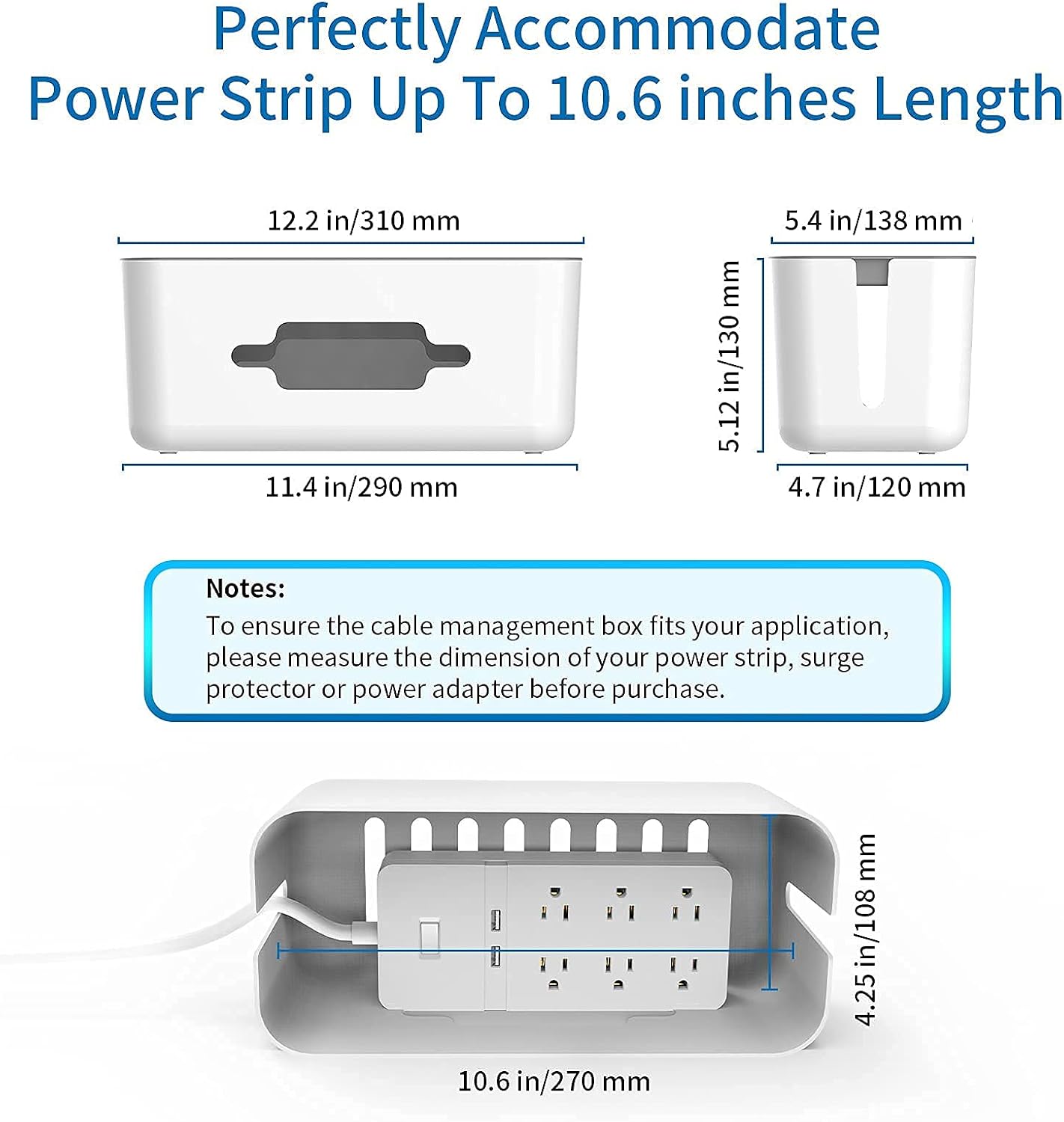 NTONPOWER Cable Management Box with Phone Holder, Cord Organizer Box to Hide & Conceal Power Strips, 12.2 X 5.4 X 5.1 inches Cable Box for Desk Surge Protector TV Computer Home Entertainment - Gray