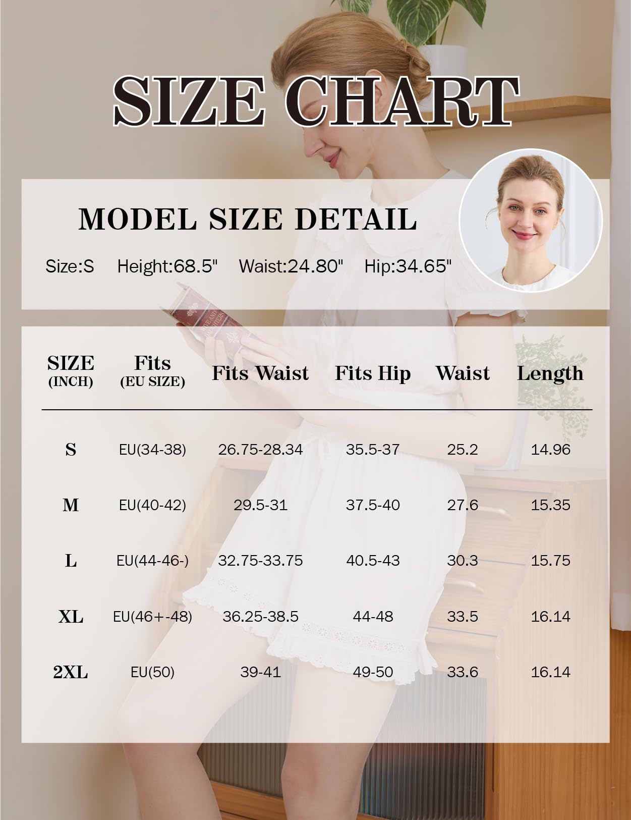 BEAUTELICATE Culottes Victorianos para Mujer 100% Algodón Pantalones Cortos de Dormir con Encaje Cintura Elástica con Cordón Ajustable para Verano