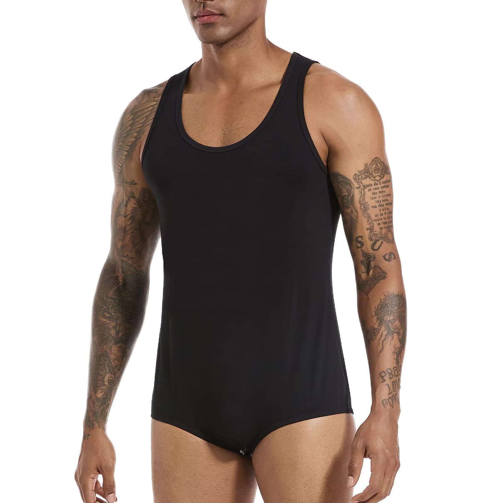 Landofgenie Combinaison sans Manches pour Hommes Pyjama Une Pièce Onesie en Coton Bodysuit pour Adultes