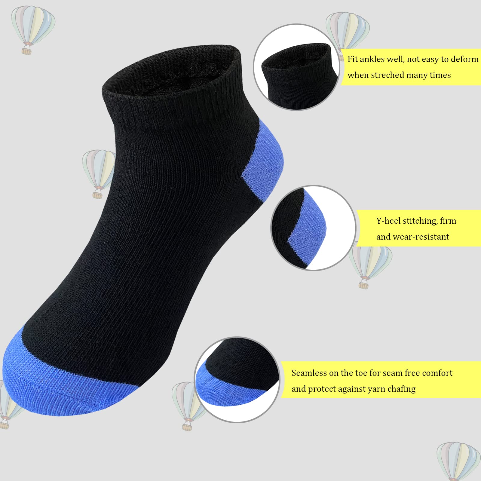 Calcetines deportivos para niños, 25 pares, calcetines atléticos de tobillo medio cojín de corte bajo