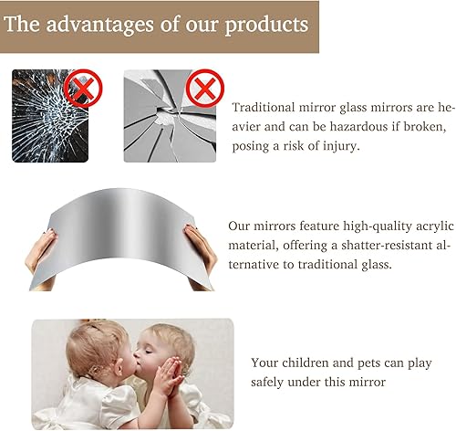 Miniatura 5 de XIAOAIKA Juego de 4 espejos geométricos de entrada rústica envejecida, superficie de espejo acrílico, espejos de pared con marco cuadrado, acento de