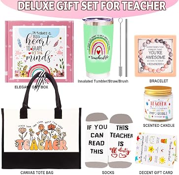 Teacher Appreciation Gift Sets,Teache Appreciation Gif Basket for Women, Back to School Git, Christmas Gif for Teache - Tumbler, Keychain,Teache Pouch Bag, Socks, Cards from Students... (Mint)