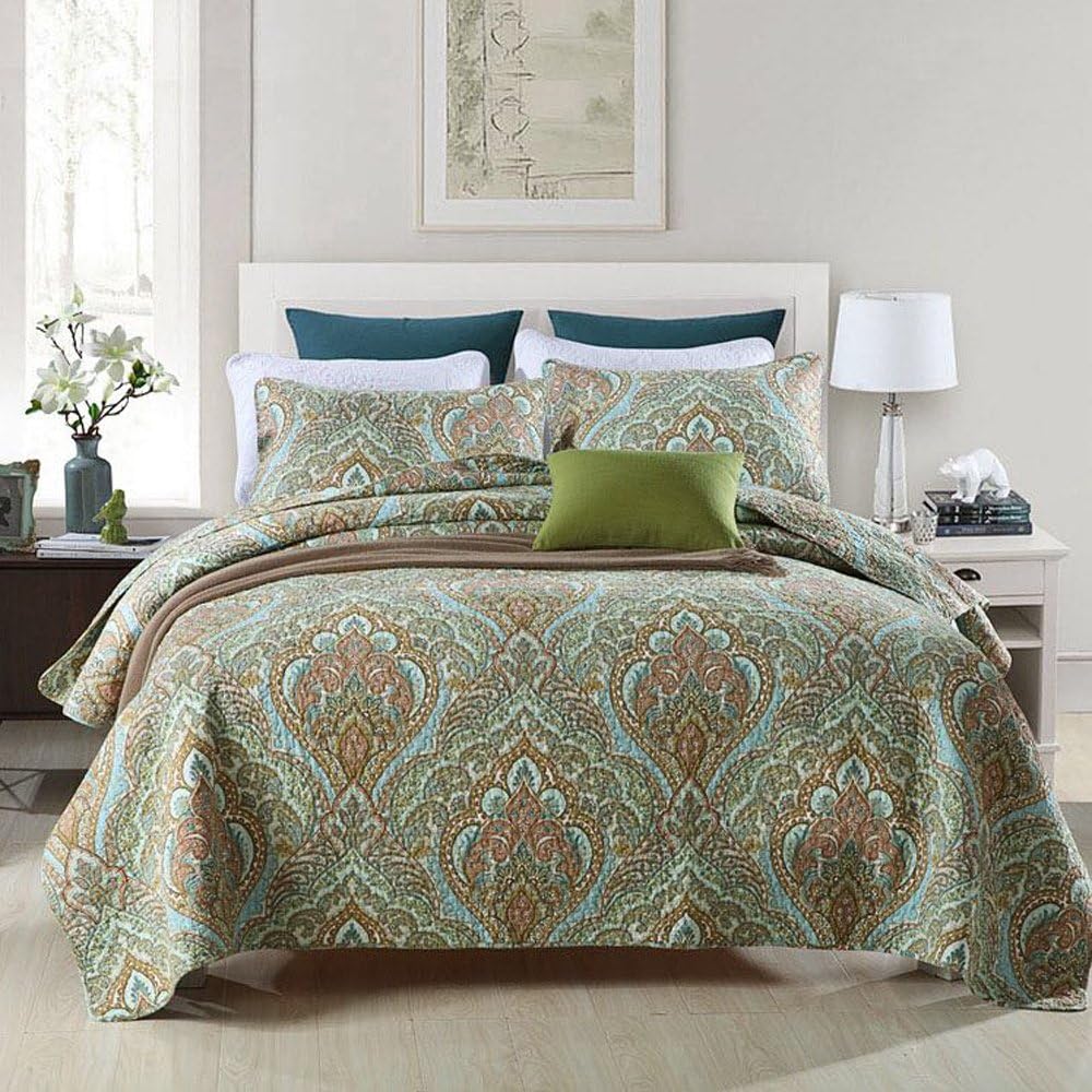 Travan 3-Piece Queen Quilt Sets with Shams Oversized Bedding Bedspread Coverlet Set, SecretGarden