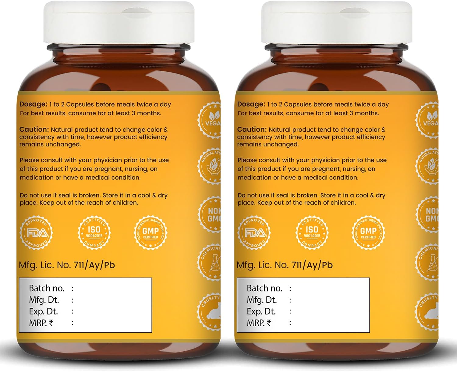 Curcumin Capsules - Antioxidant Properties | for Joint Comfort & Anti-Aging| 60 Veg Capsules (120)