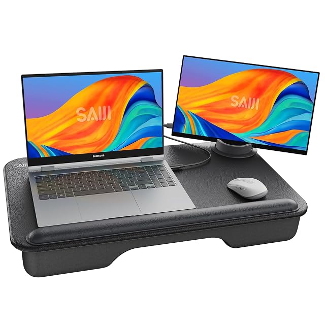 SAIJI Laptop Lap Desk - Fits Up to 17 Laptops Lightweight Lap Tray Table Stand with Soft Leather