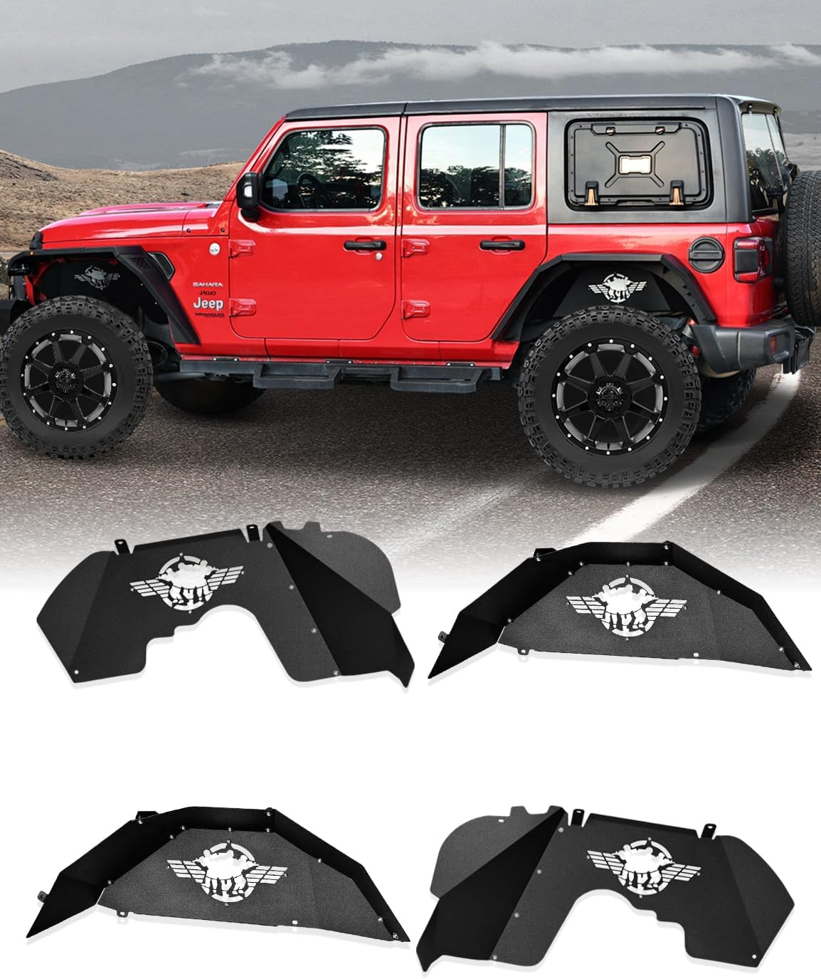 Soldier Front&Rear Inner Fender Liners Aluminum compatible with Jeep Wrangler JL JLU 2018 2019 2020 2021 2022 2023 Unlimited Sahara Rubicon Freedom Sport 2/4-Door(No fit 2020-2022 Gladiator JT)