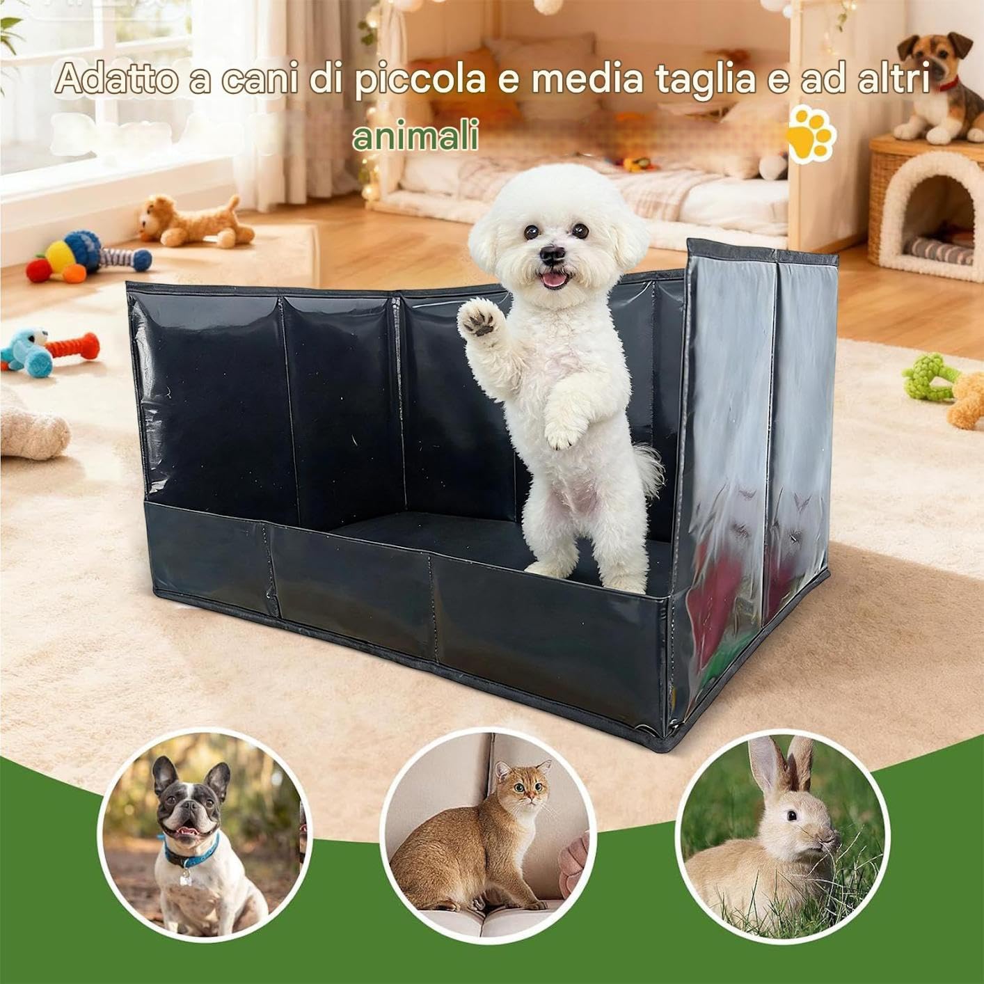 Arenero para perros, paredes altas para interiores, aseo, suministros para mascotas, porta pis para perros, arenero para casa, apartamento, salón, balcón, exterior, porche, limpieza del patio