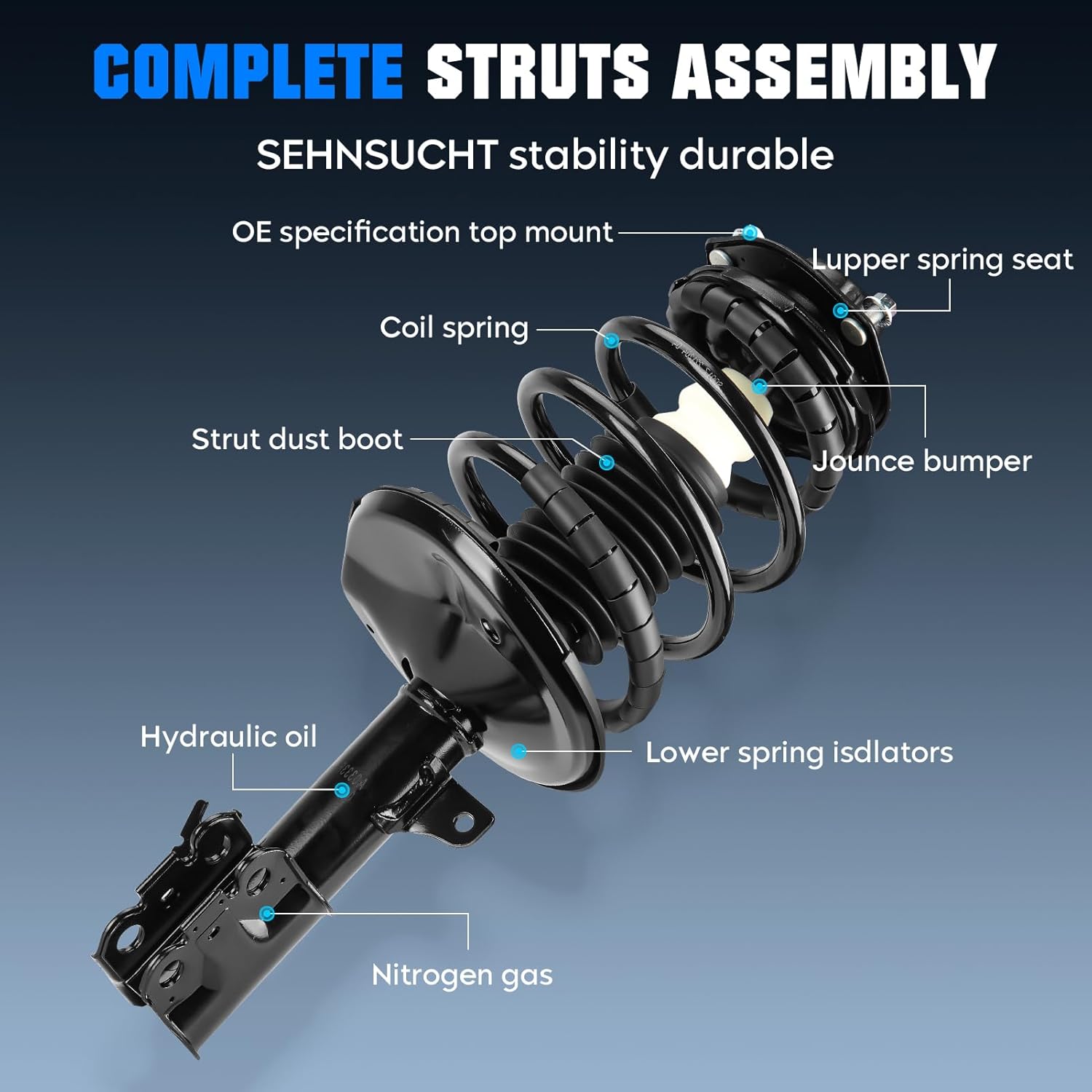 Front & Rear w/Coil Strut and Sway Bar Links for Toyota Camry 2.2L 1997 1998 1999 2000 2001, for Solara 2.2L 2.4L 1999-2003, Shock Absorber Spring Replace for 171678, 171679, 171680, 171681 K9031, 8PC