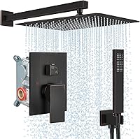 Vista 19 de Midanya Juego de grifo de ducha, sistema de ducha de montaje en pared con cabezal de ducha de lluvia cuadrado y rociador manual, cuerpo de válvula