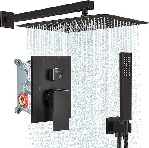 Miniatura 19 de Midanya Juego de grifo de ducha, sistema de ducha de montaje en pared con cabezal de ducha de lluvia cuadrado y rociador manual, cuerpo de válvula