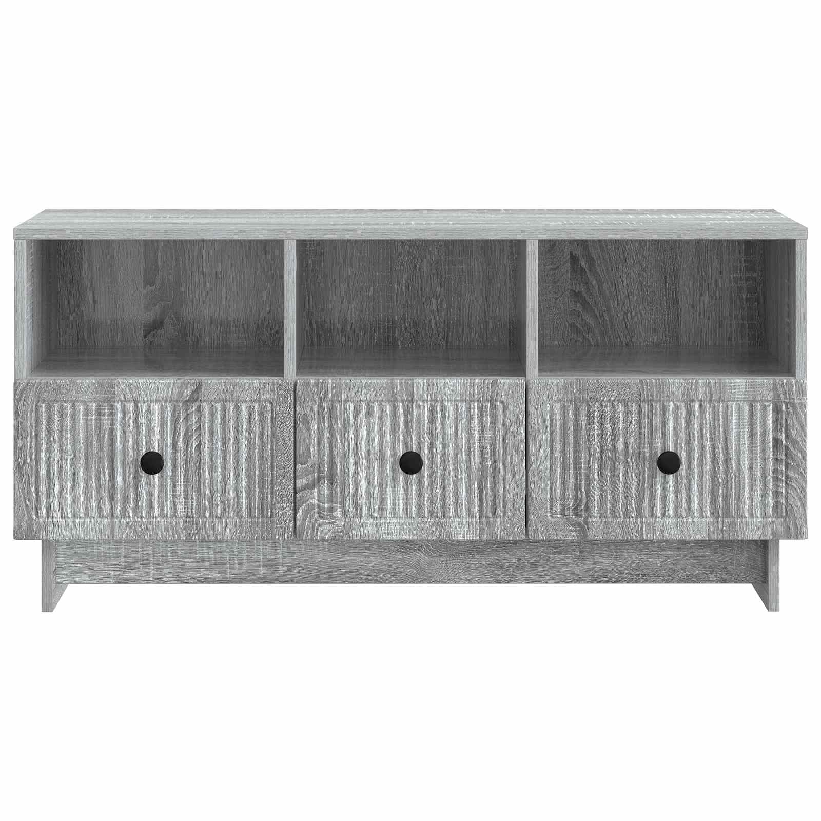 Mobile TV Sonoma grigio, 102 x 34,5 x 50 cm, in legno con vano portaoggetti, gestione dei cavi e 3 cassetti per soggiorno moderno, home theater, console multimediale, mobile TV, credenza