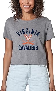 Official Collegiate Large Distressed Logo Women's Apparel Crop Top T-Shirt Collection, Athletic Heather