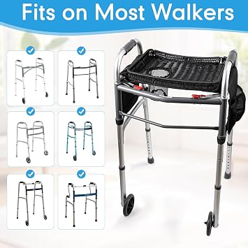 Handwoven Rattan Walker Tray for Folding Walker, Tray for Walker for Seniors Detachable with Cup Holder,Walker Accessories for Elderly,Tray Table Fits Most Standard Walkers (Black)