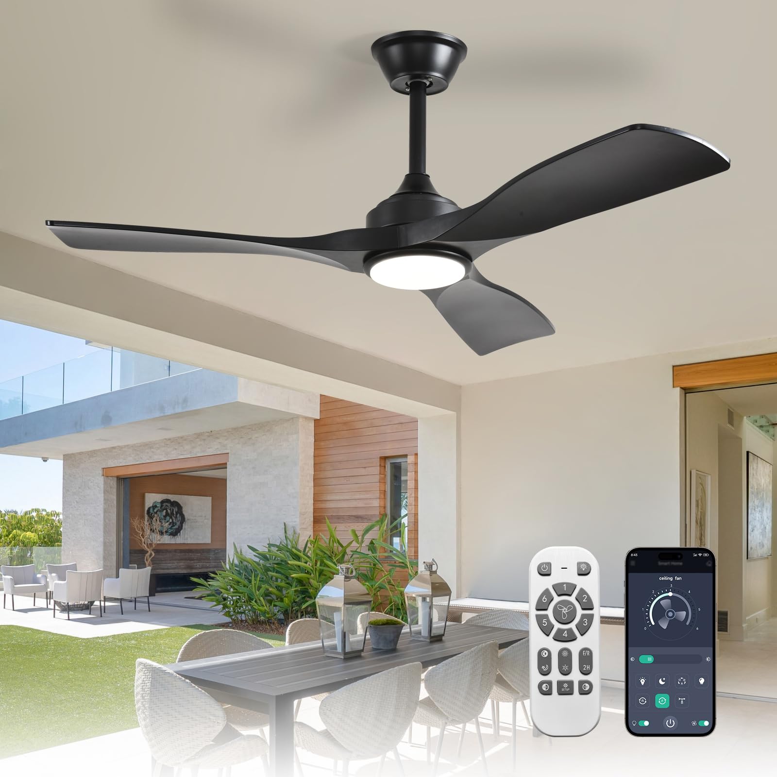 Depuley 42-Inch Ceiling Fan with Light: Black 3 Blade Indoor Outdoor Fans for Patios - Dimmable Ceiling Fan with Remote APP Control Quiet DC Motor Reversible 6 Speed Timer
