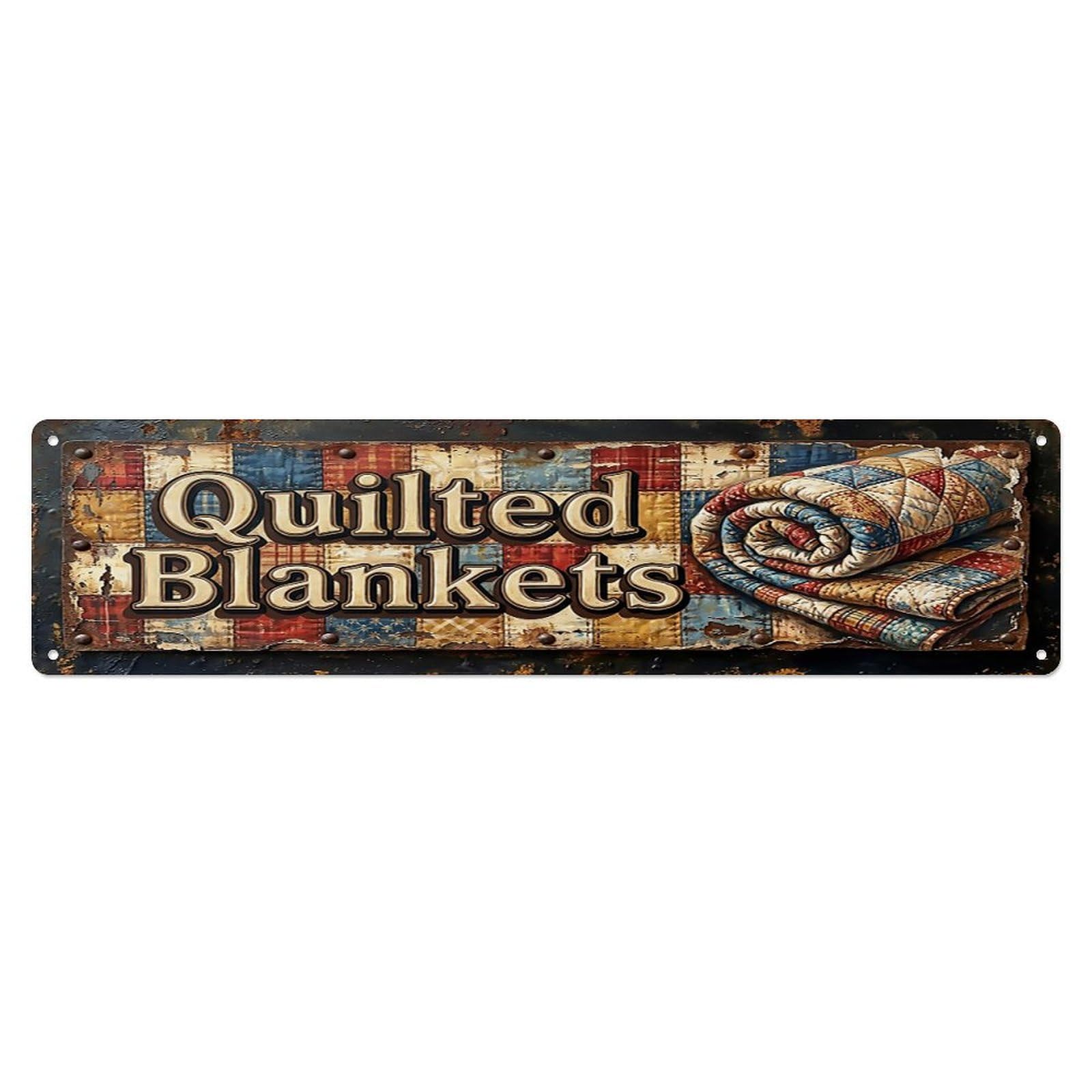 Vintage Quilted Blankets Handmade Farmhouse Metal Tin Sign
