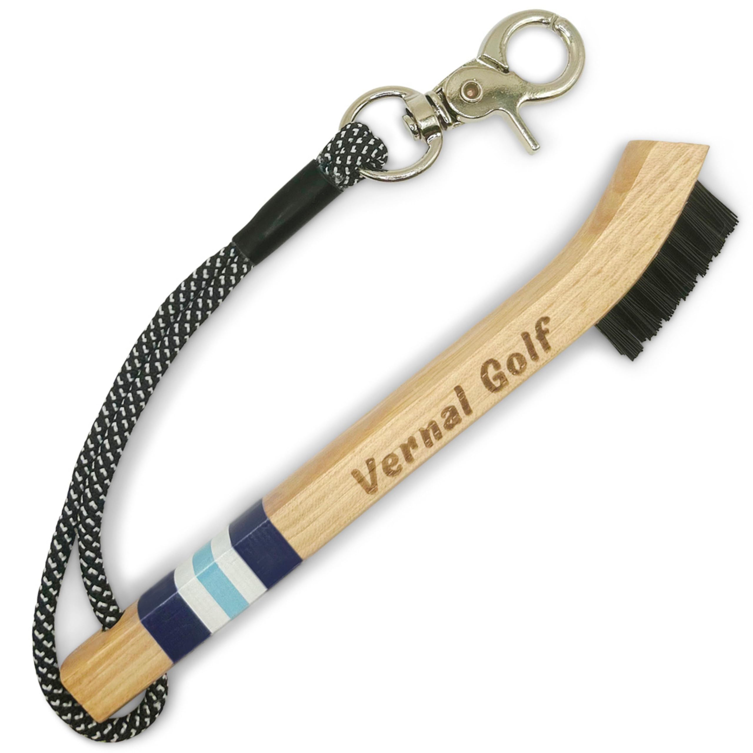 Golf Brush Made from Hickory Wood, Golf Club Groove Cleaner with Secure Clip Attachment for Bags and Carts - Golf Gifts for Men