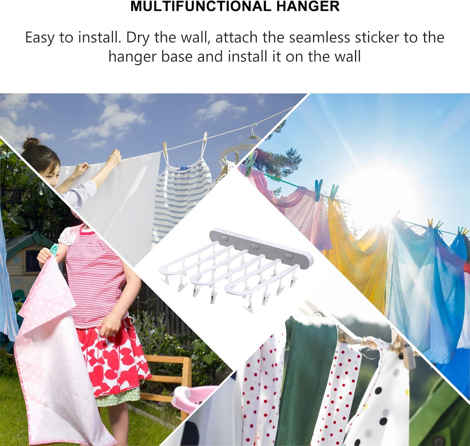 Multi-Purpose Folding Clothes Drying Rack with Windproof Clips for Socks and Underwear, Gray Press-Button Storage Organizer for Household Laundry