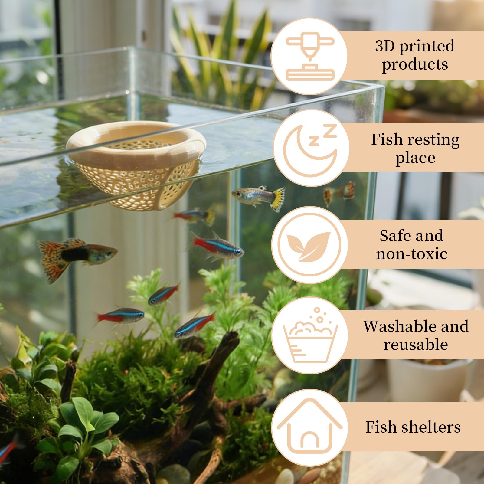 2 Pièces Cachette Flottante pour Betta 7 x 4 cm Décor D’Aquarium Petits Poissons pour Reposer Nourrir Jouer & Reproduire Tunnel Aquarium Hamac Décoratif Poissons Un Repos en Toute Sécurité