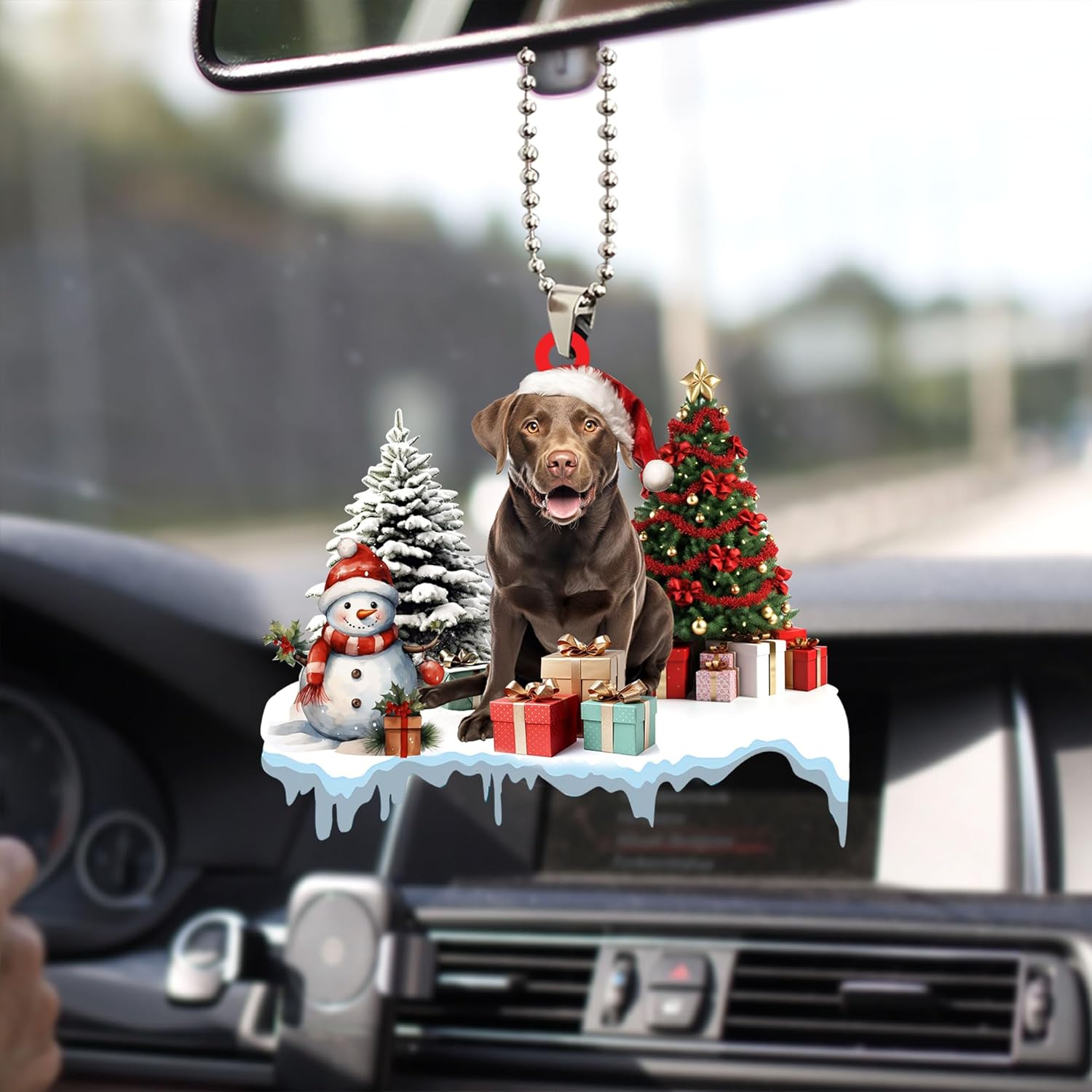 Talataca Labrador Retriever 2D Flat Christmas Ornament, Brown Lab Dog Gift Boxes Pine Tree Decor, Hanging House Charm Eve Keepsake, Car Rear View Mirror Accessories, Xmas Gift - Image 6