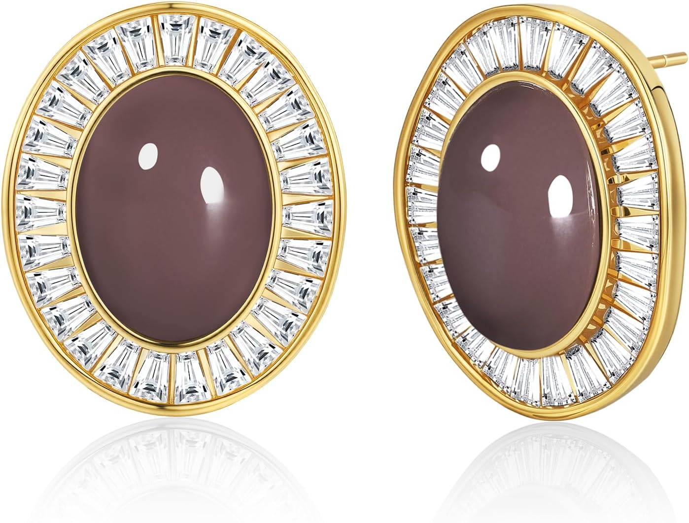 Large Chunky Brown Beige Tan Chocolate 18K gold plated Round Oval Button CZ Stud Enamel Statement Earrings for Women by SNGIA, Big Brown Bold Handmade Exaggerated Dome Retro Rounded Button Ball Trendy Bohemian Sparkly Jewelry Gifts, Unique Baroque Vintage Summer Beach Fashion Rhinestone Earrings Accessories, Round Thick Resin Circular Nickle Free Huggies Earrings.