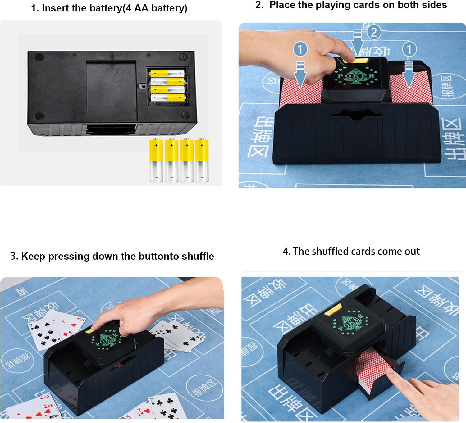 Automatic Card Shuffler with Sensor- Type-C or Battery Powered,Fits Most Cards 3.8x2.6 in (9.7 x 6.5 cm) UNO,Texas Hold 'em,Blackjack,Hand and Foot,Phase 10,Bridge,Anti-Jam U-Shape Design(Red Box)