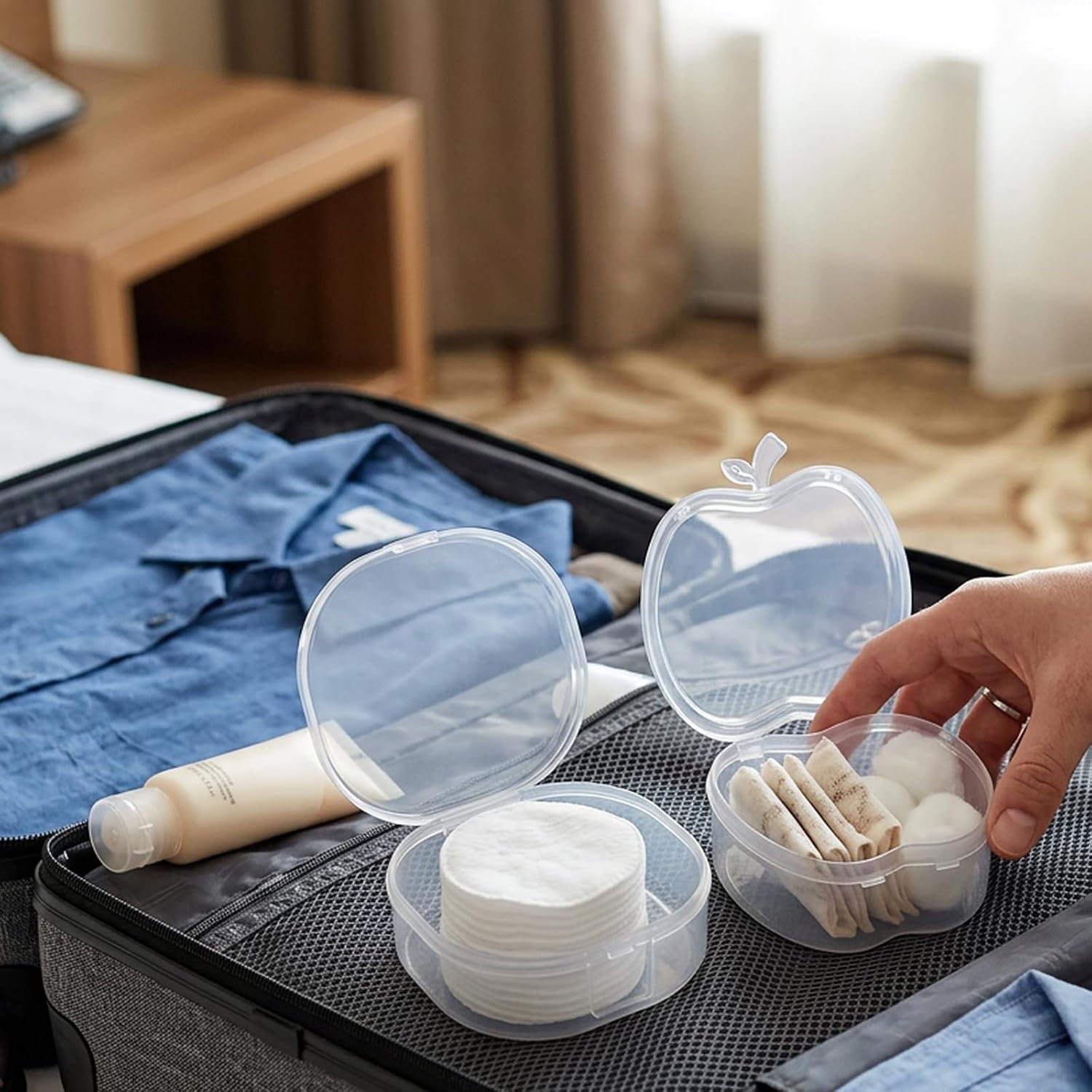 4PCS Toner Pad Travel Case Set, Travel Cotton Rounds Container with Cotton Round Dispenser Design, Portable Travel Toner Pad Case for Makeup Organization and Daily Storage