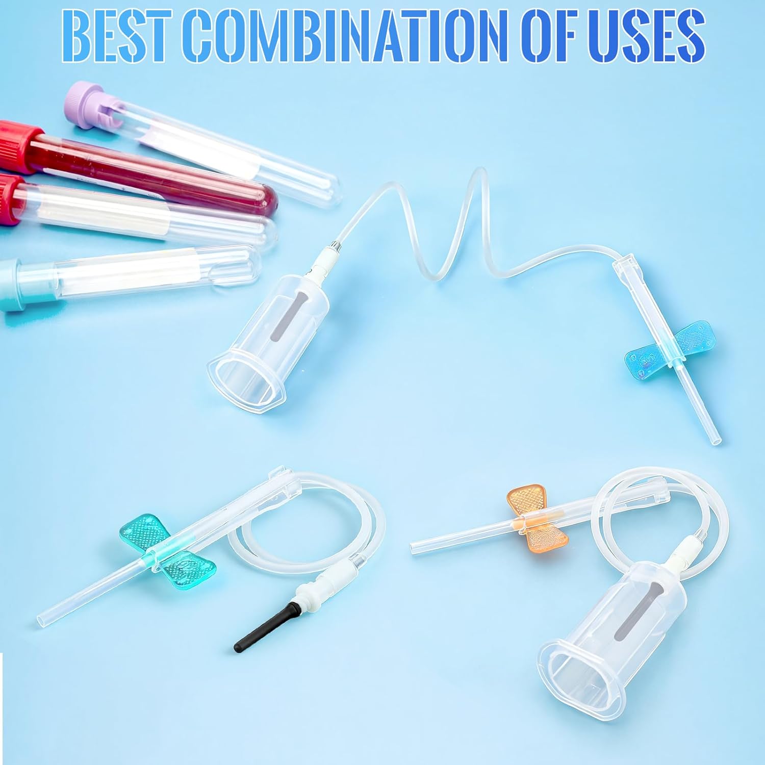 100 Pack Butterfly Needles Collection Needles Blood Collection Set with Holder Sterile Individual Packaging for Laboratories and Veterinary (Butterfly1,23G X 3/4" X 12",Blue)