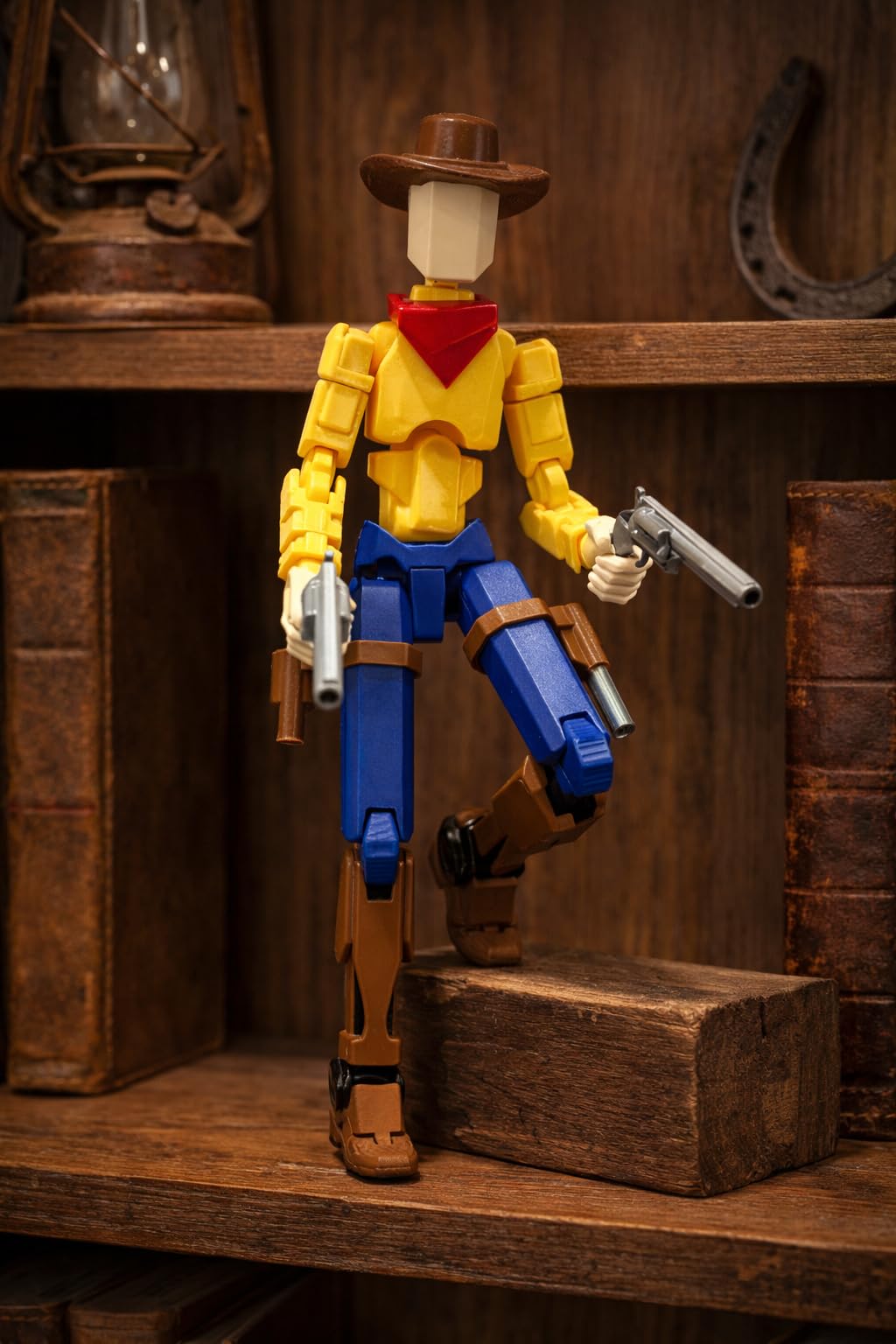 GENÉRICO Figurka akcji 13 XL Dummy Cowboy XL 30 cm Titan 13 przegubowa lalka zachodnia - szeryf Dummi - strzelec, westernowy bohater z 22 rękami, karabin, 2 pistolety, kapelusz i baza wystawowa