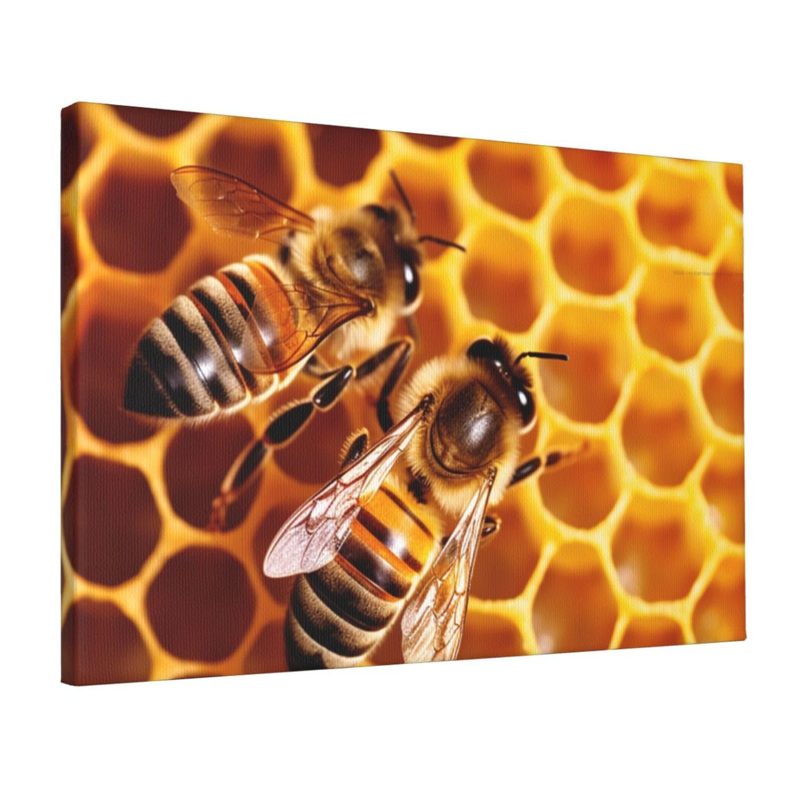 DWVTSLH Bee On Honeycomb Poster Paintings Canvas Wall Art Bedroom Prints Home Decor Hanging Picture Modern Home Artworks Aesthetic for Living Room Office Wall Decor 12x18in Unframed