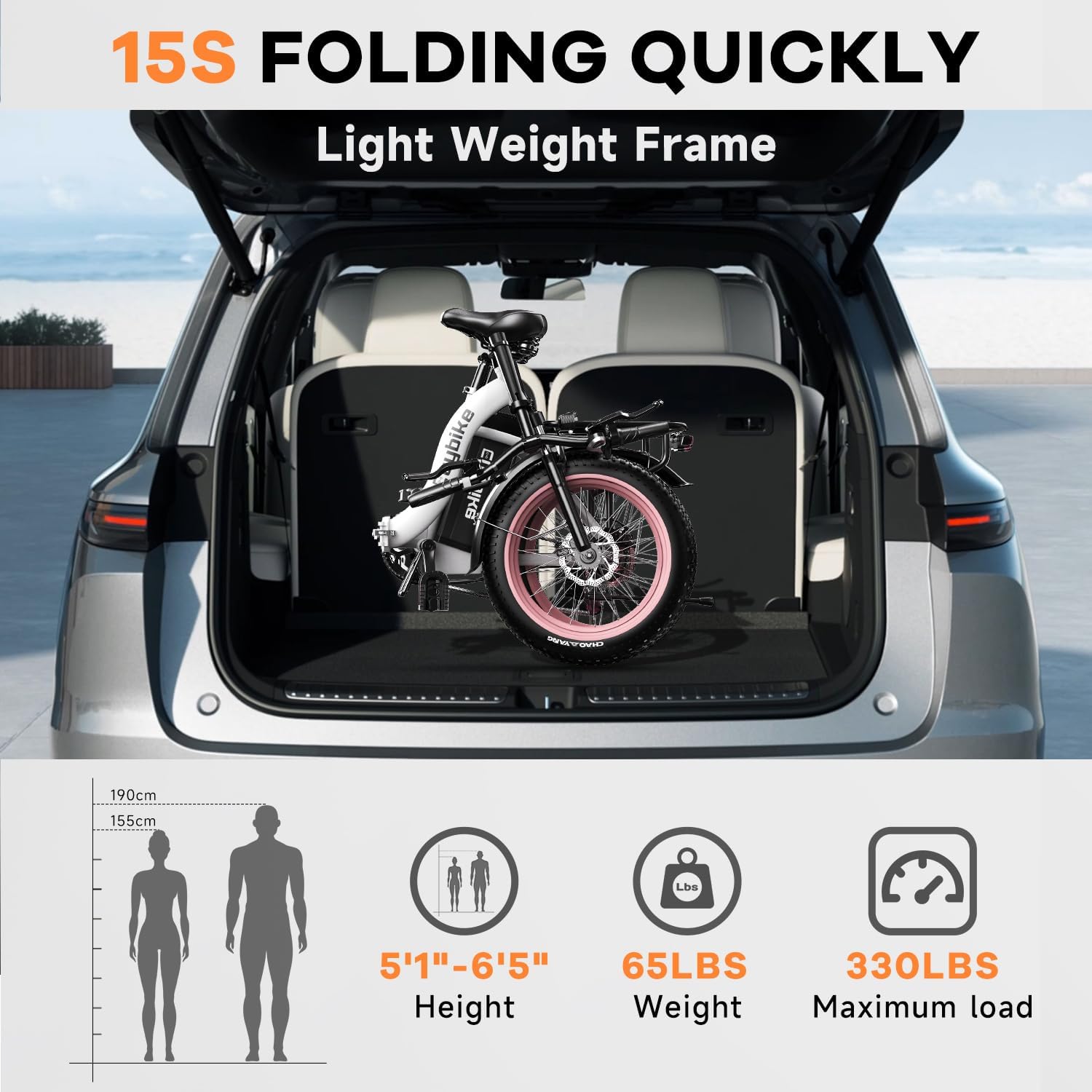 1000W Folding Electric Bike,48V 20AH Removable Battery E Bike,30+MPH,80 Miles Max Range Electric Bike for Adults,20" Fat Tire Foldable ebike,Adult Electric Bicycle for Commute Beach Snow