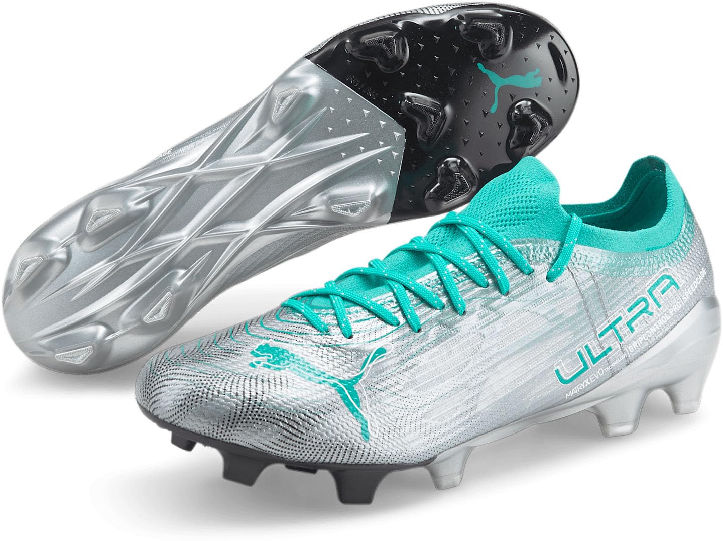 PUMA - Unisex Fg/Ag Shoes, Color Diamond Silver/Spectra Green, Size: 8 M US