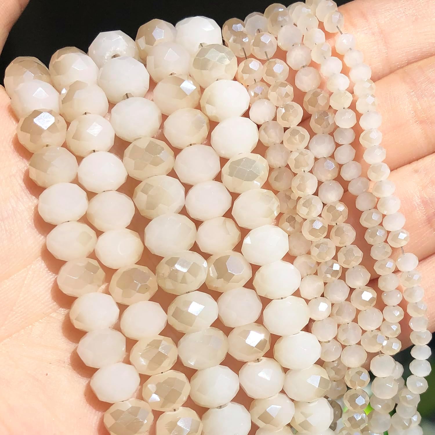 5 Strands 3mm White Half Plated Faceted Rondelle Beads, Songxi Glass Beads for Keychain Making Necklace Earring Jewelry Making for Gemstone DIY Craft Supplies - Image 2