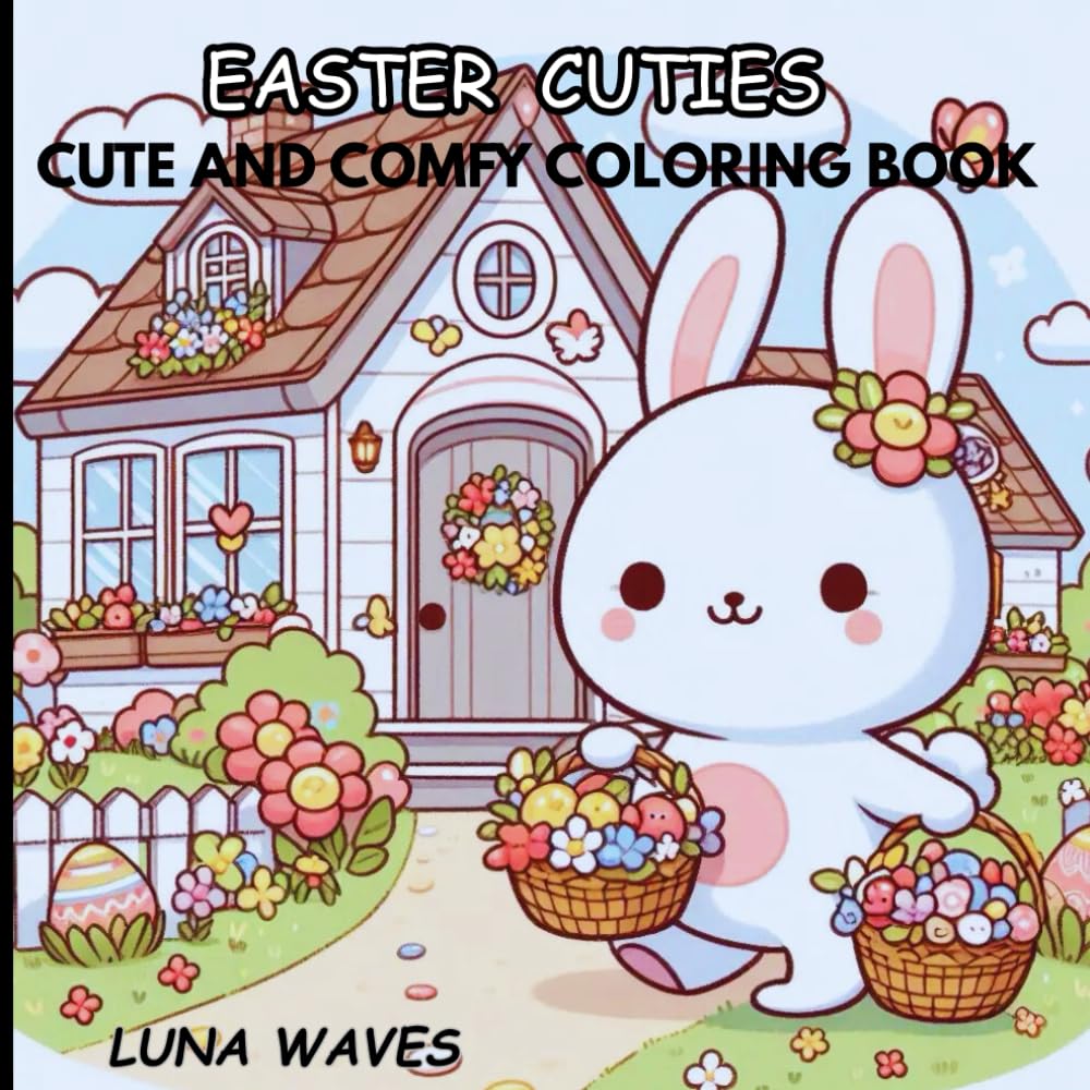 EASTER CUTIES: 50+ Easter themed bold and easy large print illustrations for kids teens and adults to celebrate the joy of easter. With cozy spring ... bunnies,flowers and Easter eggs.