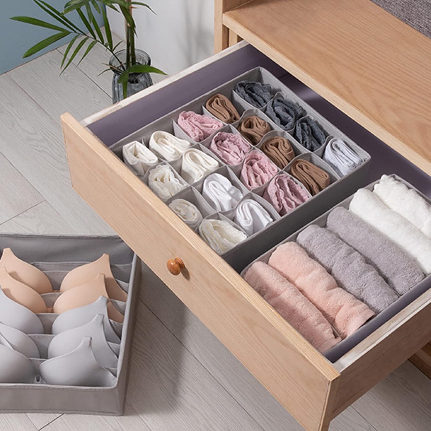 Closet Organizer Wardrobe 3PCS Washable Visible Clothes Organizer Storage Boxes Foldable Drawer Mesh Separation Box Non-Woven for Home Jeans T-Shirt Socks Panty 6/7/20 Grids
