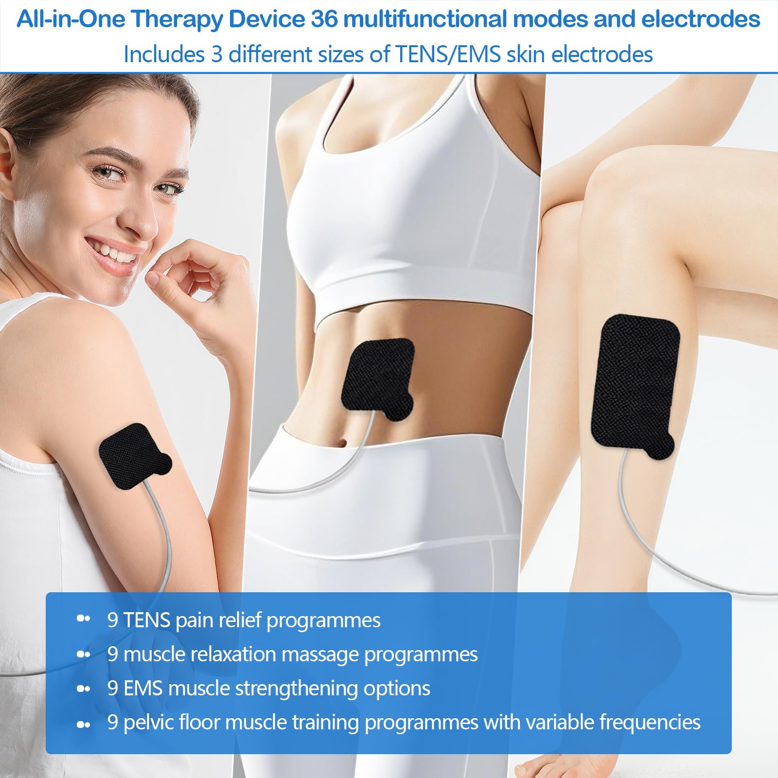 Allenatore per pavimenti pelvici 4-in‑1, TENS EMS per alleviare il dolore, 9 programmi a frequenza variabile per allenamento di stimolazione muscolare, massaggi e allenamento dei muscoli pelvici