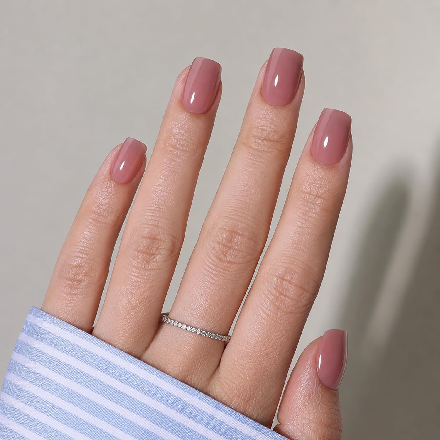 Blush White Press On Nails, Short Square Milky Fake Nails, 30 Ct