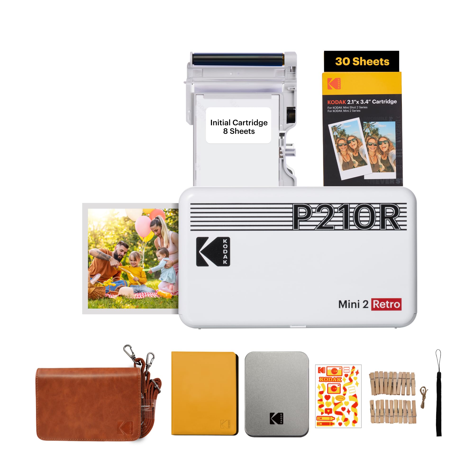 KODAK Mini 2 Retro Regalo di Natale 4PASS Stampante Fotografica Portatile (5.3x8.6cm) + 8 Fogli inclusi + Pacchetto accessori e 30 Fogli, Bianco