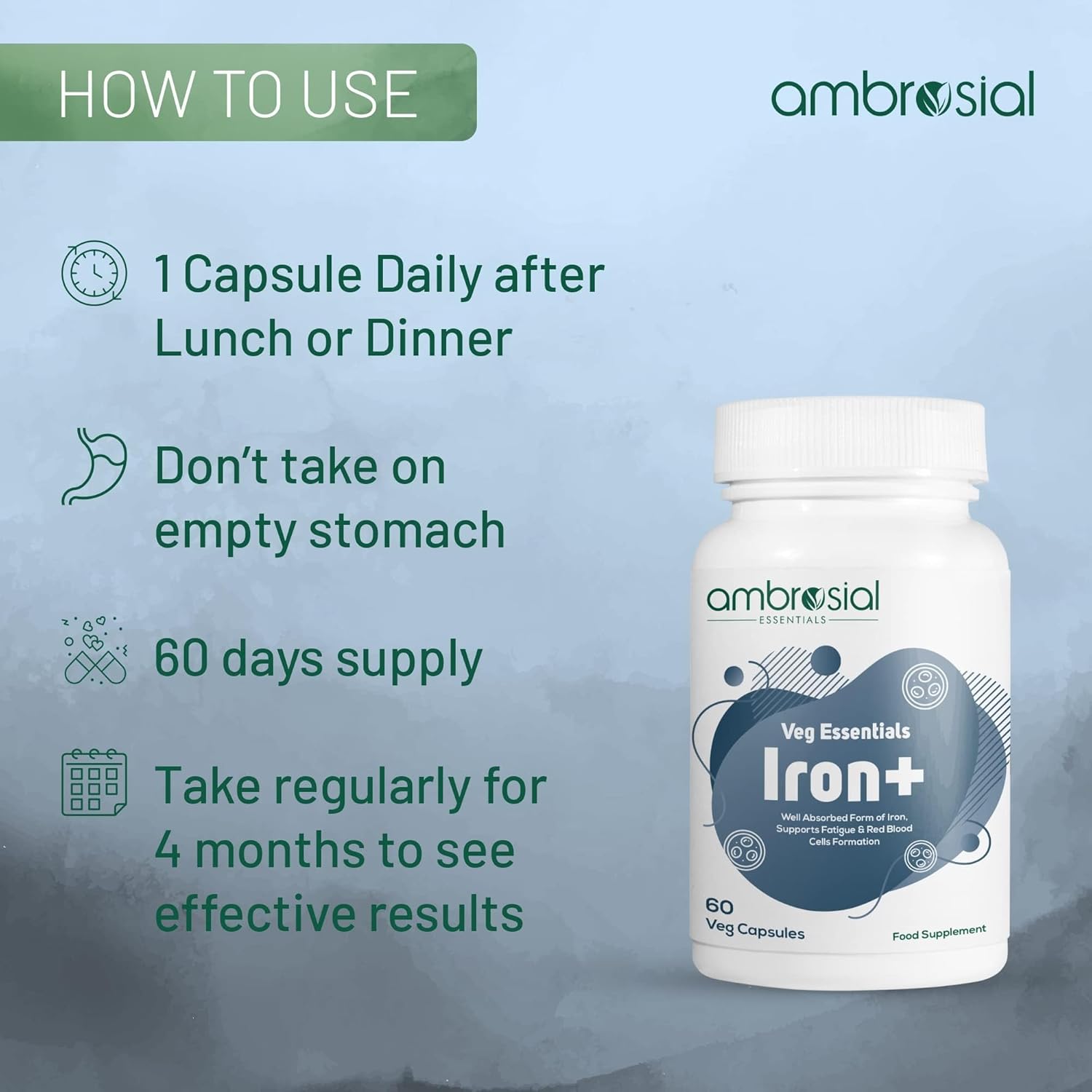 Ambrosial Iron+ 25mg Pack of 2-120 Capsules