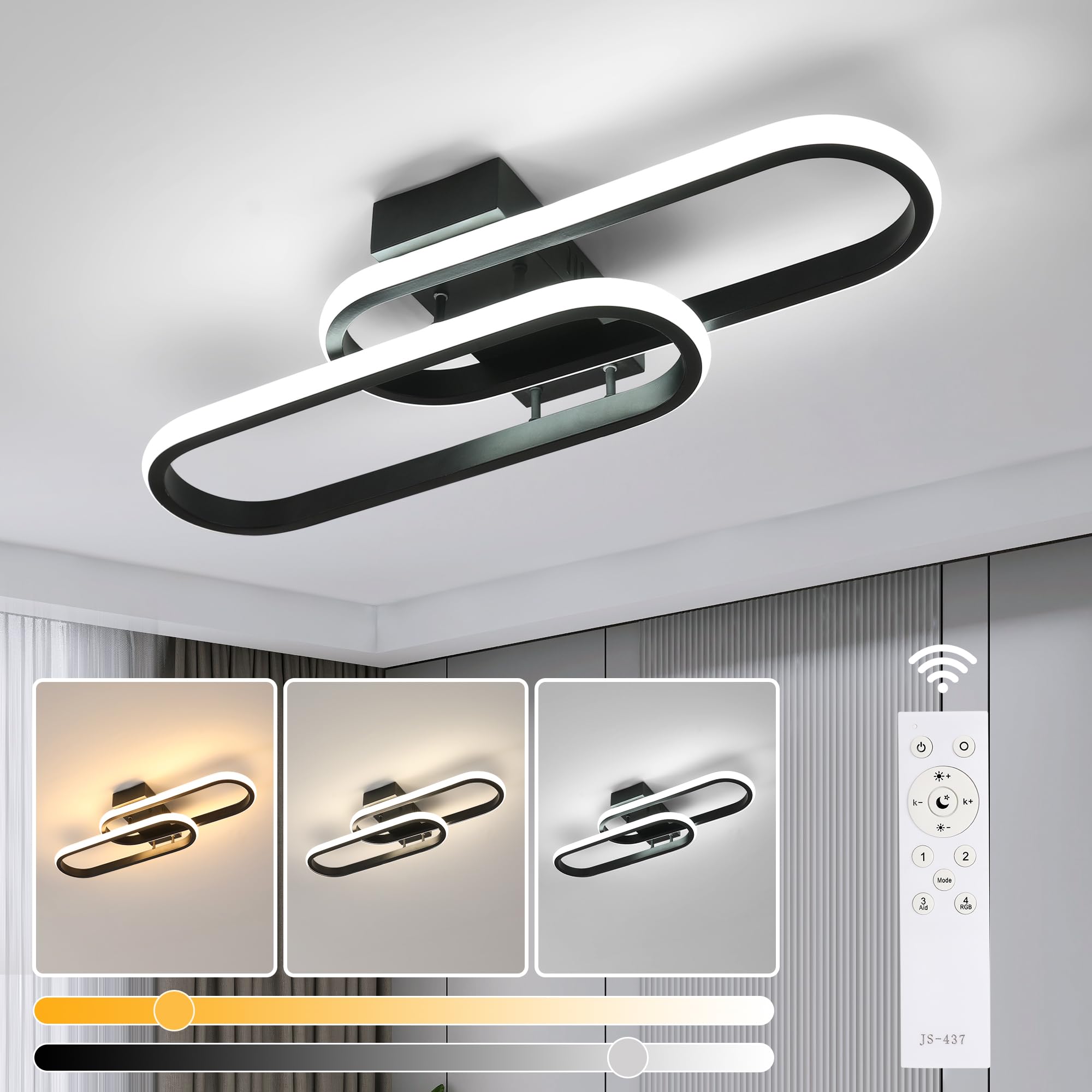 Toolight Plafon LED Techo Regulable 3000K-6500K, Lampara Techo con Mando a Distancia 32W 3600LM, 50cm Lampara Techo Moderna para Salon Dormitorio Cocina Baño Pasillo, Negro