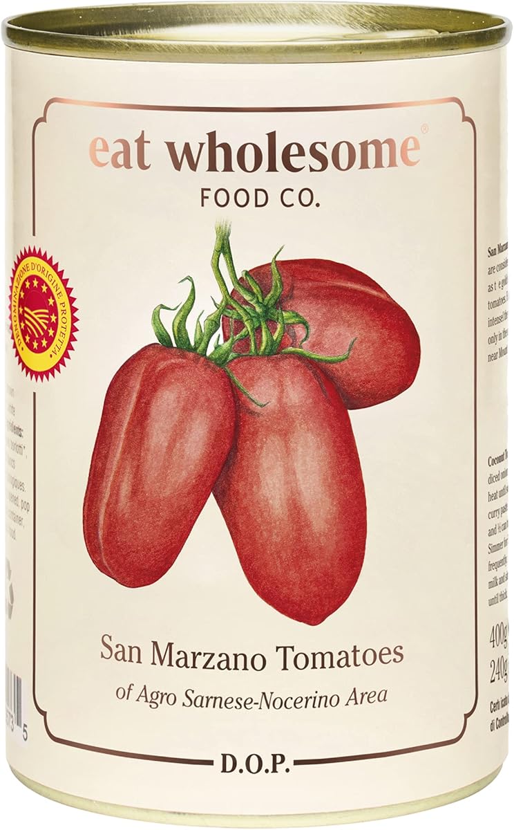 Eat Wholesome San Marzano Tomatoes DOP, 400g (Pack of 12) - Naturally Sweet, Good for Pasta Sauces, Pizza Sauces and More, Vegan, Non-BPA Lining, CO2 Neutral Packaging