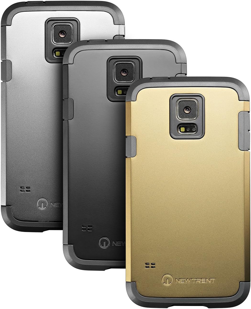 New Trent TPU Shell Polycarbonate Splash Resistant Shockproof cover with Interchangeable Back Plate for Samsung Galaxy S5 (Black/Silver/Gold)