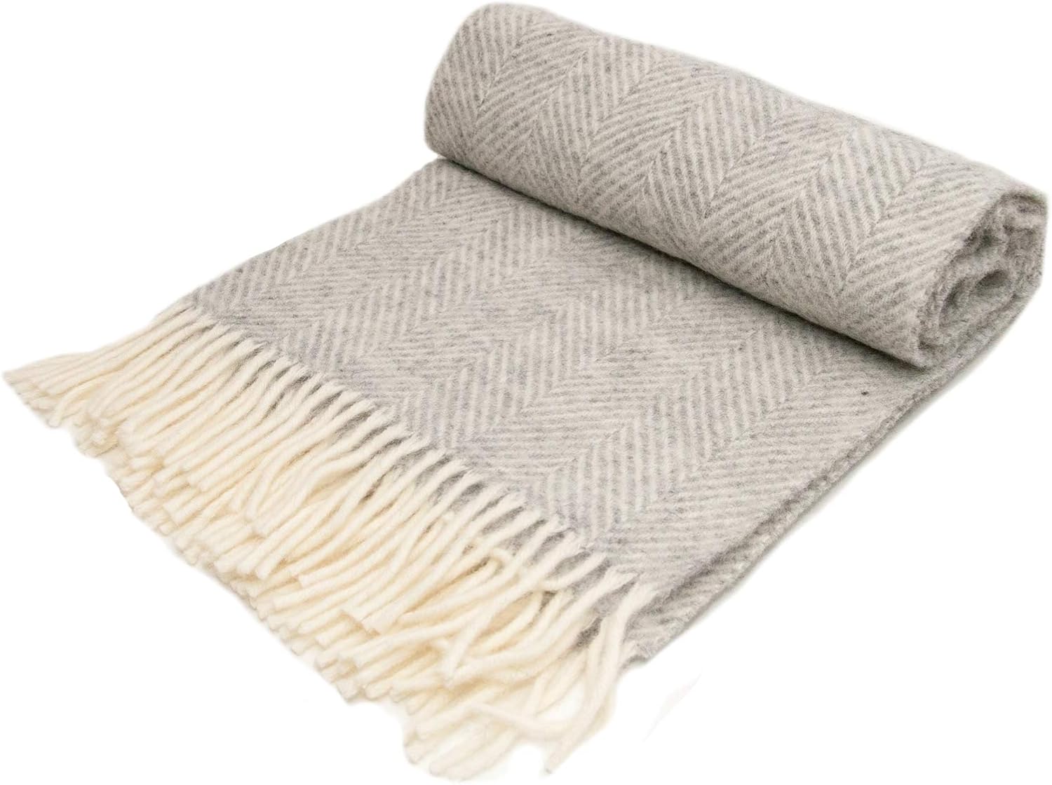 Herringbone pure new wool knee rug throw silver grey BRITISH MADE