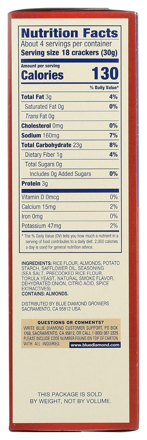 Blue Diamond, Almond Nut Thin Crackers, Smokehouse, 4.25 Ounce