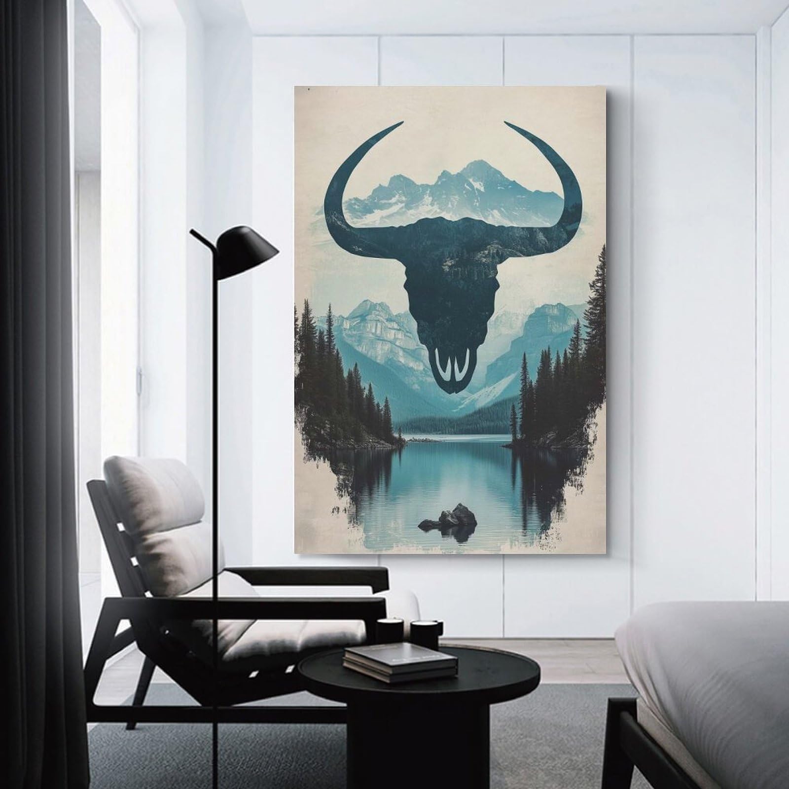 Junmoney Mountain Bull Skull Canvas Art Print 20x30inch(50x75cm), for Calm Bedrooms, Home Corners Or Flats, An Easy Wall Refresh for Bedrooms