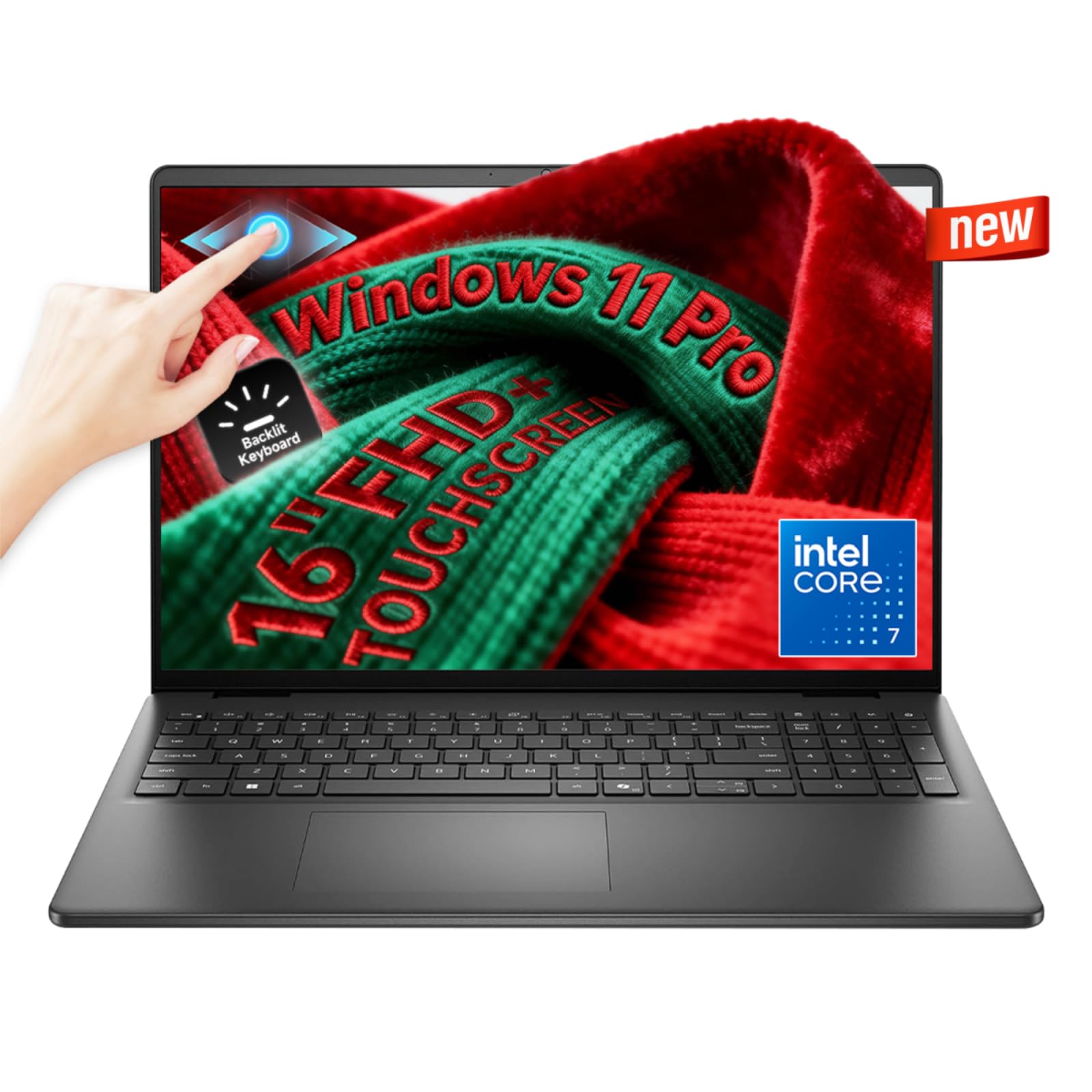 16 Touchscreen Laptop Computer - Intel 10-Core 7 150U (up to 5.4 GHz), 32 GB DDR5 RAM, 1 TB SSD, 16" FHD+ Touch Display, Backlit KB, Wi-Fi 6, Copilot AI, Windows 11 Pro, Black