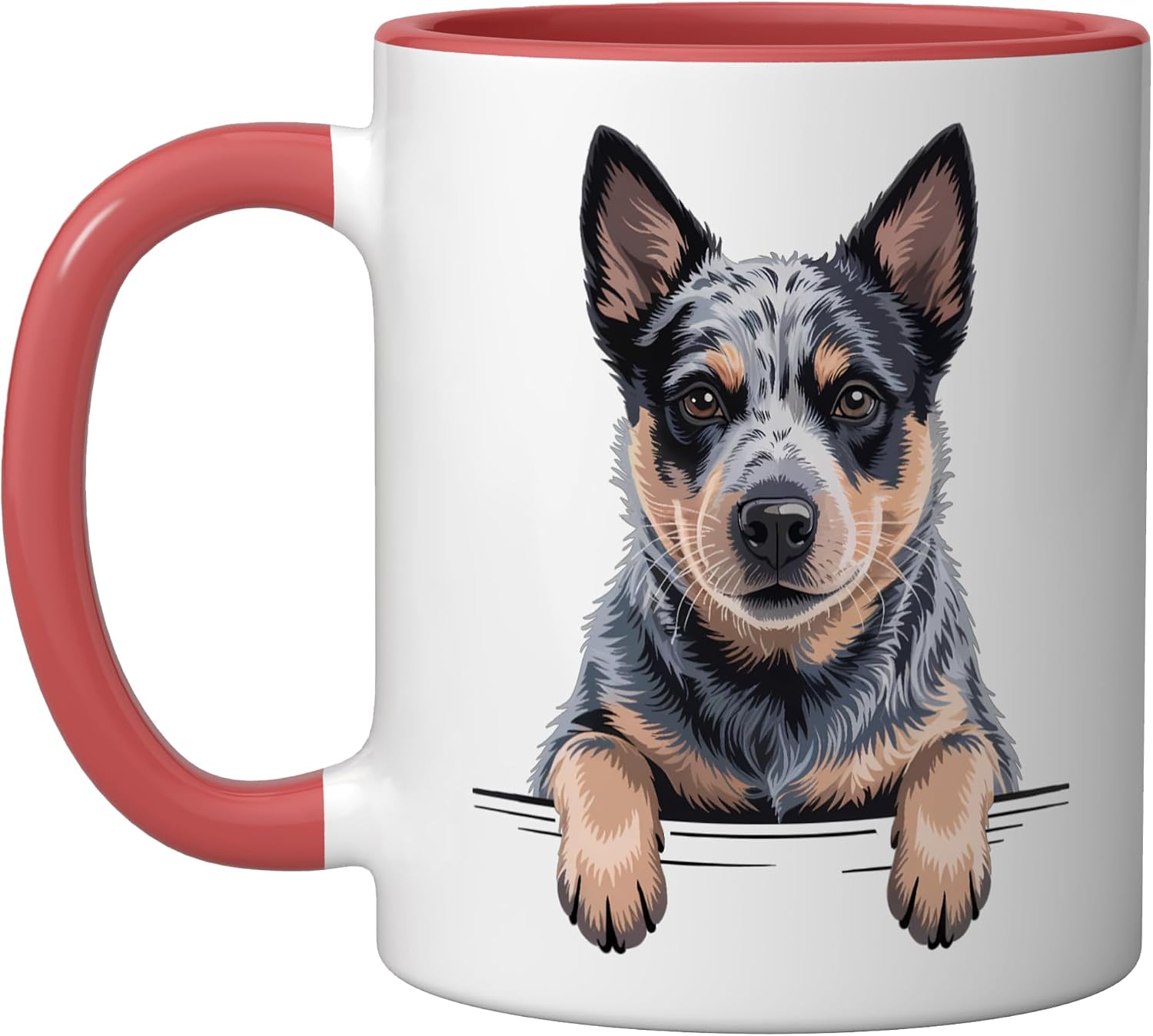 Blue Heeler Funny Peeking Australian Cattle Dog Lover Ceramic Mug, Black/White