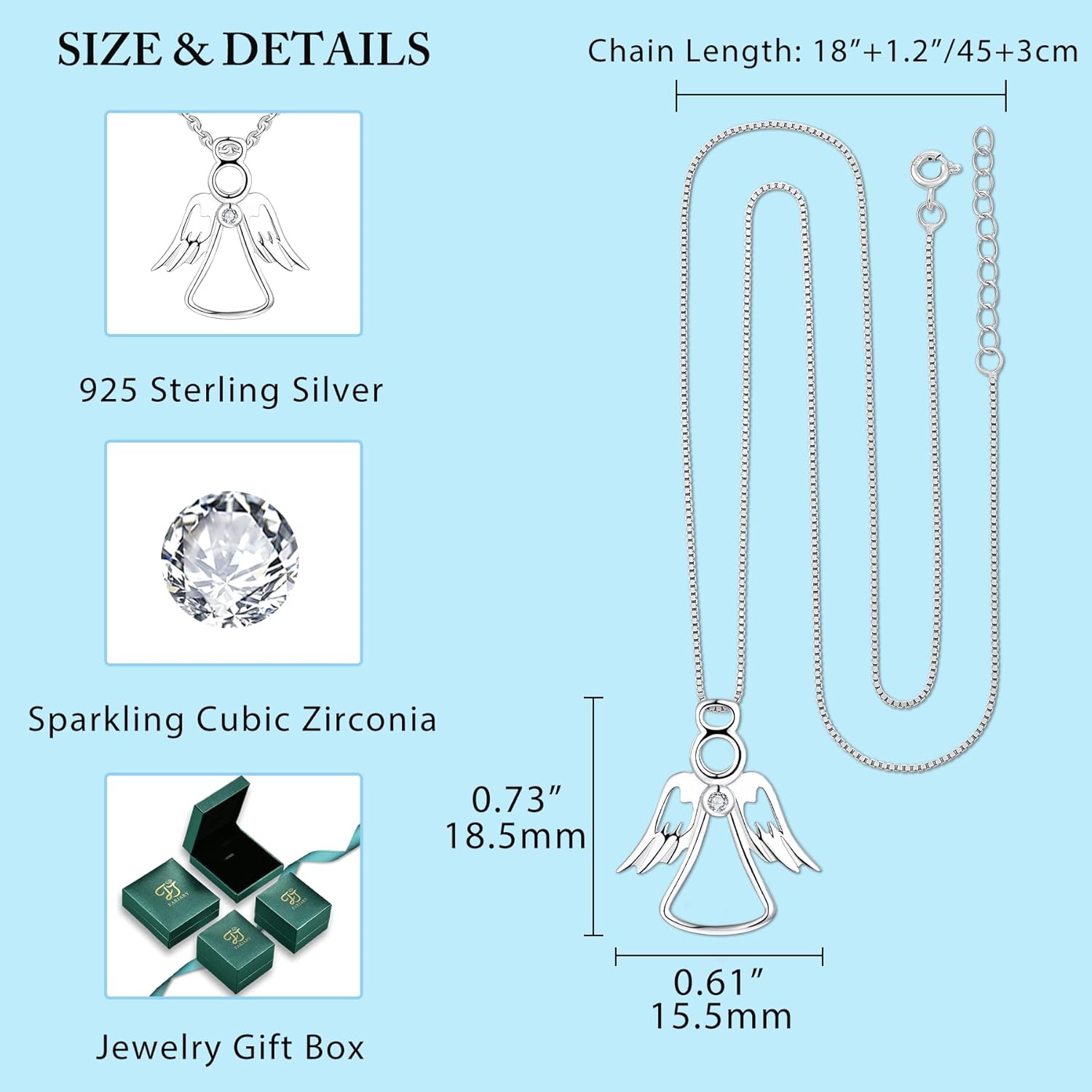 FJ Guardian Angel Necklace 925 Sterling Silver Angel Pendant Jewelry for Women - Image 4