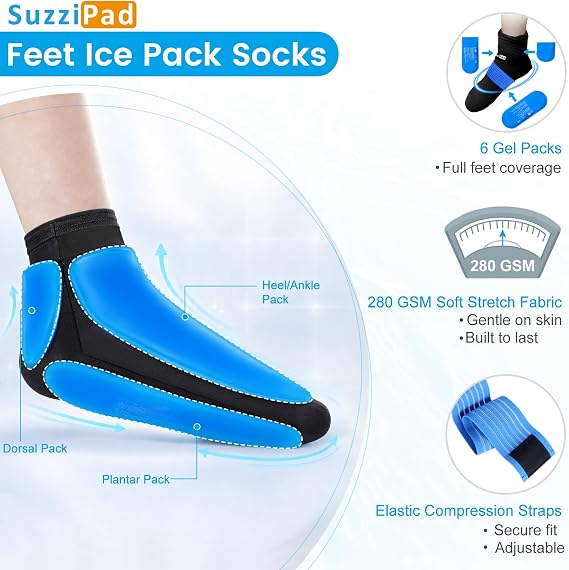 SuzziPad Cold Socks & Hands Ice Pack for Chemo Must Haves, Black, L