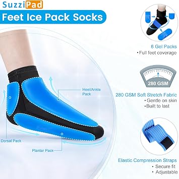 SuzziPad Cold Socks & Hands Ice Pack for Chemo Must Haves, Black, L
