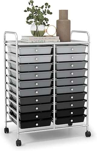 Vista 30 de LDAILY - Carrito de almacenamiento con ruedas de 20 cajones, carrito de almacenamiento rodante multiusos, organizador de almacenamiento con ruedas